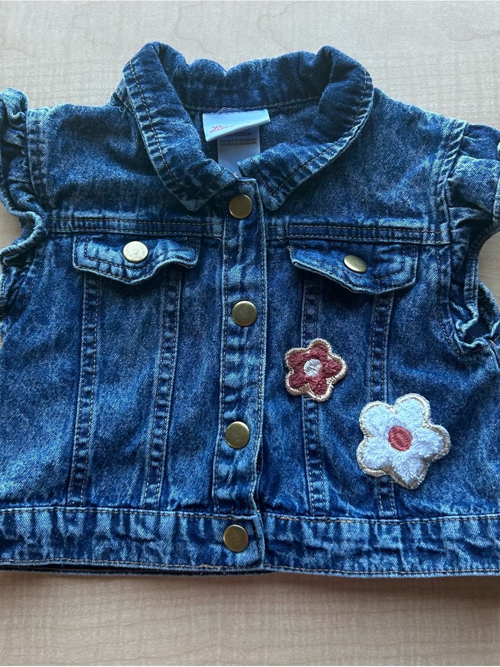 Little Lass Girls Floral Denim Vest Ruffle Sleeve 90s Boho Cottagecore